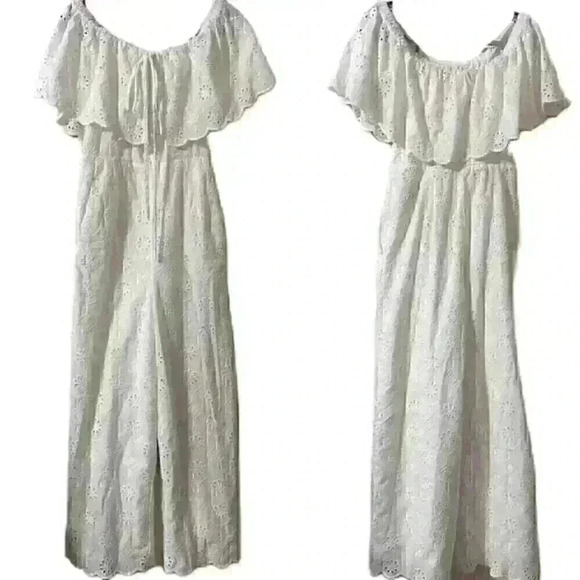 Anthropologie Maeve Athena Eyelet Off-Shoulder Jumpsuit Sz 4 - Picture 7 of 10